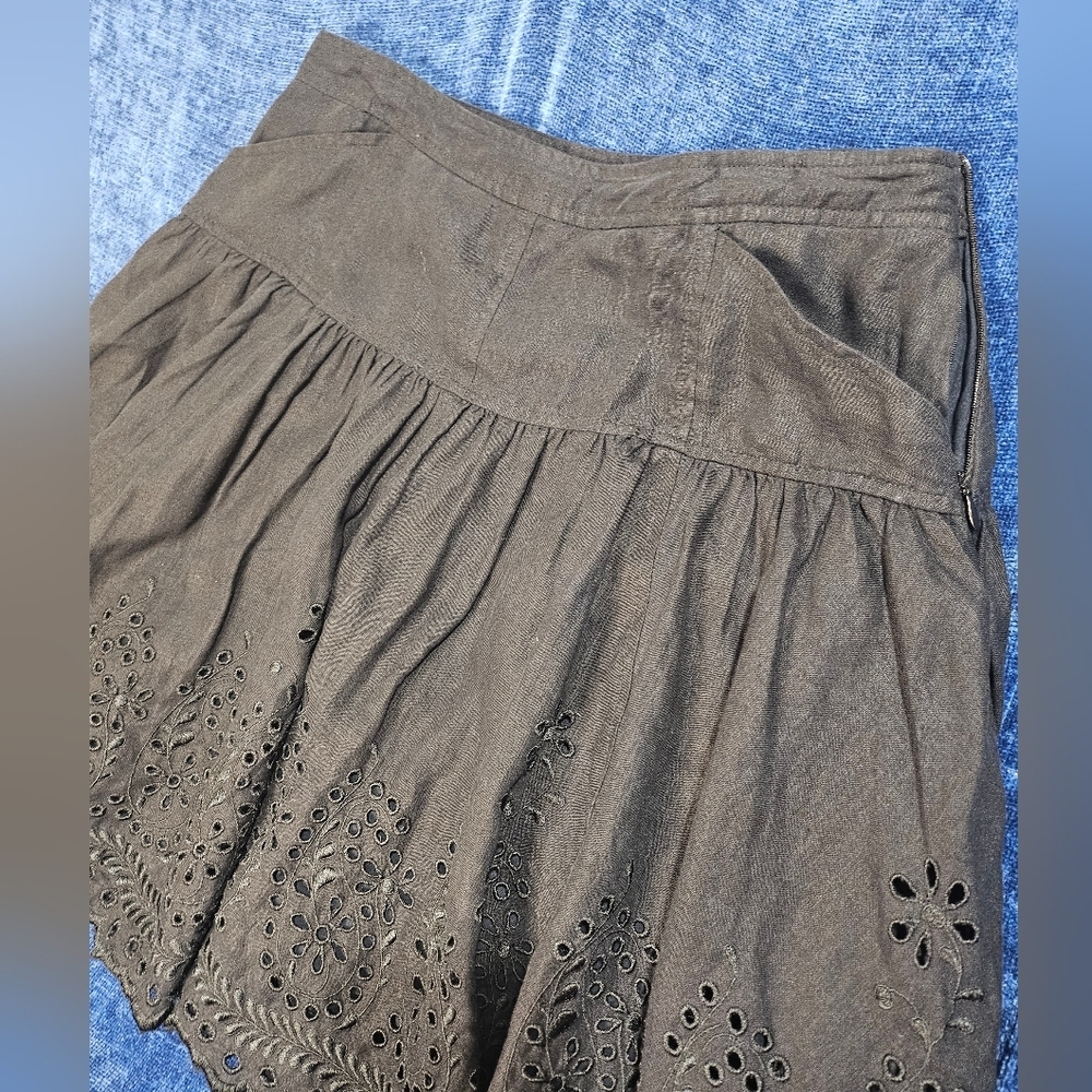 Vintage Y2K Diane vonFurstenberg DVF Black Linen Floral Mini Skirt Medium - Picture 8 of 8